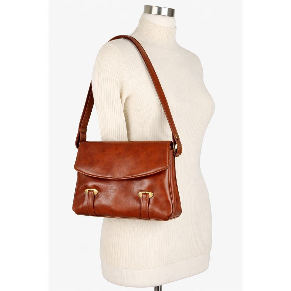 Vintage Brown Leather Structured Top Handle Bag Classic Minimalist Purse